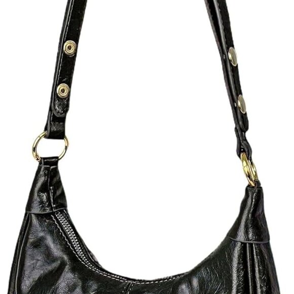 Waxed Leather Crossbody Bag For Women Small Vintage Crescent Hobo Purse - Picture 8 of 8